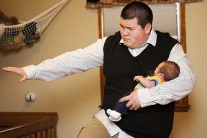 Caught Brian doing the Heisman pose with JJ - starting him early!